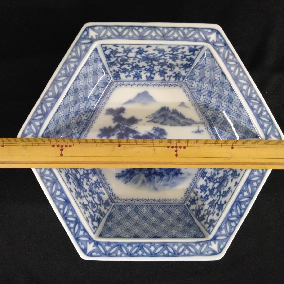 CC770 染付 六角鉢 山水画 陶磁器 菓子器 若山 - メルカリ