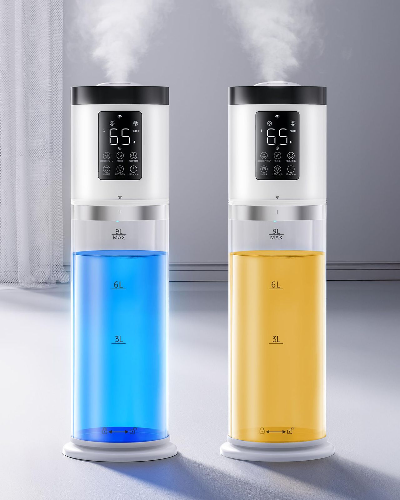 加湿器 大容量 9L 【2025新技術採用 6重除菌浄化&AI知能調湿】 加熱&超音波 ハイブリッド式加湿器 加熱式 アロマ対応 UV除菌 上から給水 静音 最大加湿量450ml/h 切タイマー ミスト量4段階調節 乾燥対策 空気清浄 お手入れ簡単 水漏れ防止