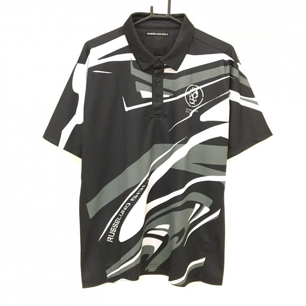 【超美品】ラッセルノゴルフ 半袖ポロシャツ 黒×白 前身頃総柄 ルチャマスク メンズ 6(XL) ゴルフウェア 2024年モデル RUSSELUNO 11,858円