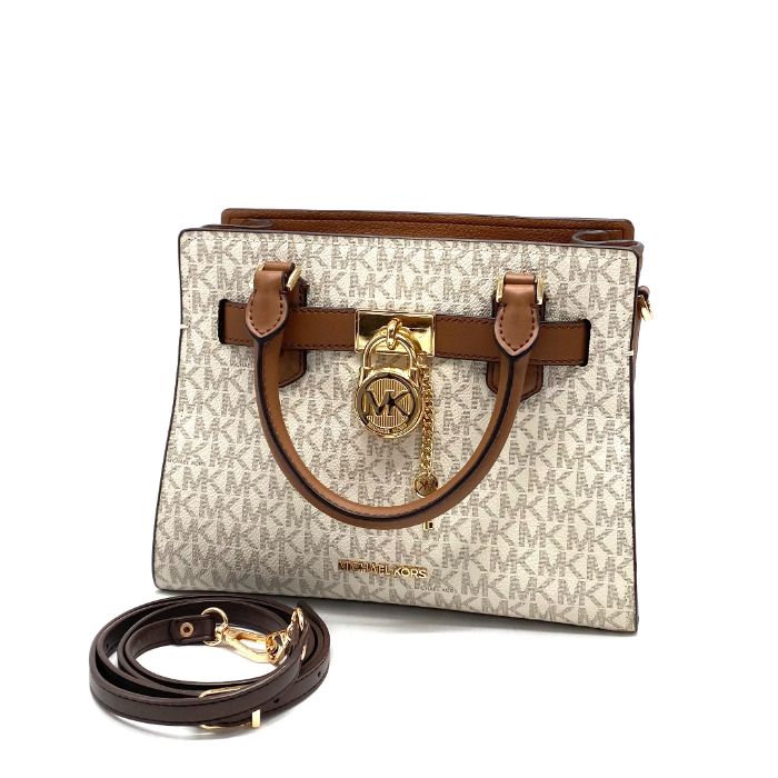 【中古】良品 MICHAELKORS マイケルコース ハミルトン サッチェル シグネチャー 2way レザー ハンド ショルダー バッグ fH0576A