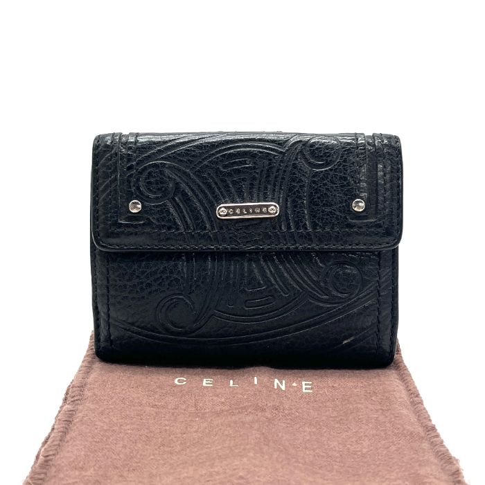 【中古】良品 CELINE セリーヌ トリオンフ レザー 2つ折り 財布 fY02166N