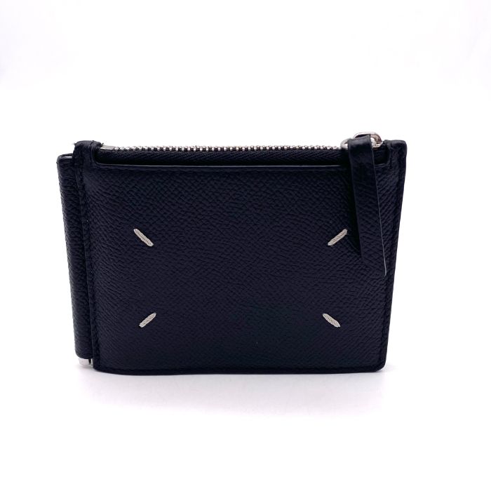 【中古】美品 Maison Margiela メゾン マルジェラ クロスステッチ レザー 2つ折り 財布 マネークリップ fY03502N