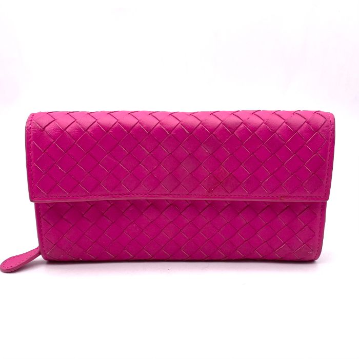 【中古】BOTTEGA VENETA ボッテガ イントレチャート レザー 長財布 fY0366N