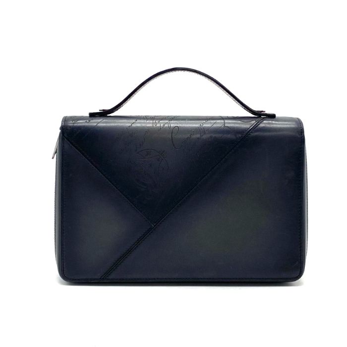 【中古】美品 Berluti ベルルッティ カリグラフィー イタウバ レザー ハンド バッグ ウォレット fY05508A