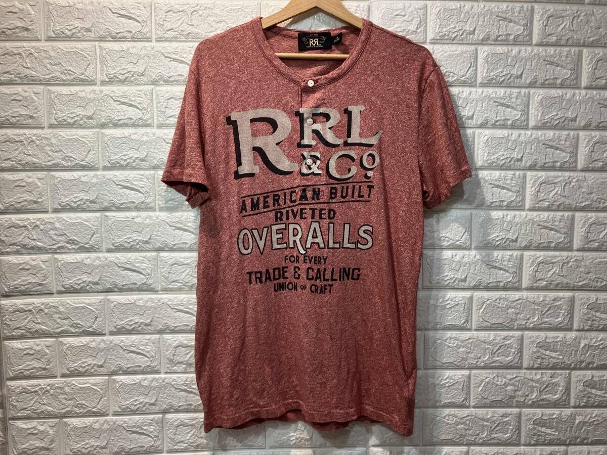 RRL ダブルアールエル Ralph LAUREN ラルフローレン 半袖Tシャツ ヘンリーネック トップス サイズM カラーレッド系