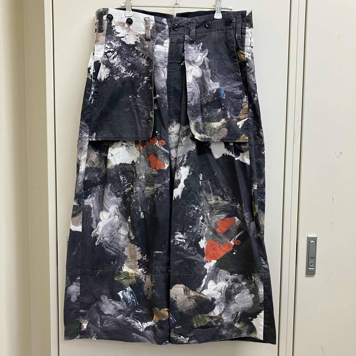 16ss YOHJI YAMAMOTO POUR HOMME × 朝倉優佳 絵画プリントデザインパンツ ボタン欠け有 ヨウジヤマモトプールオム H0-P60-024