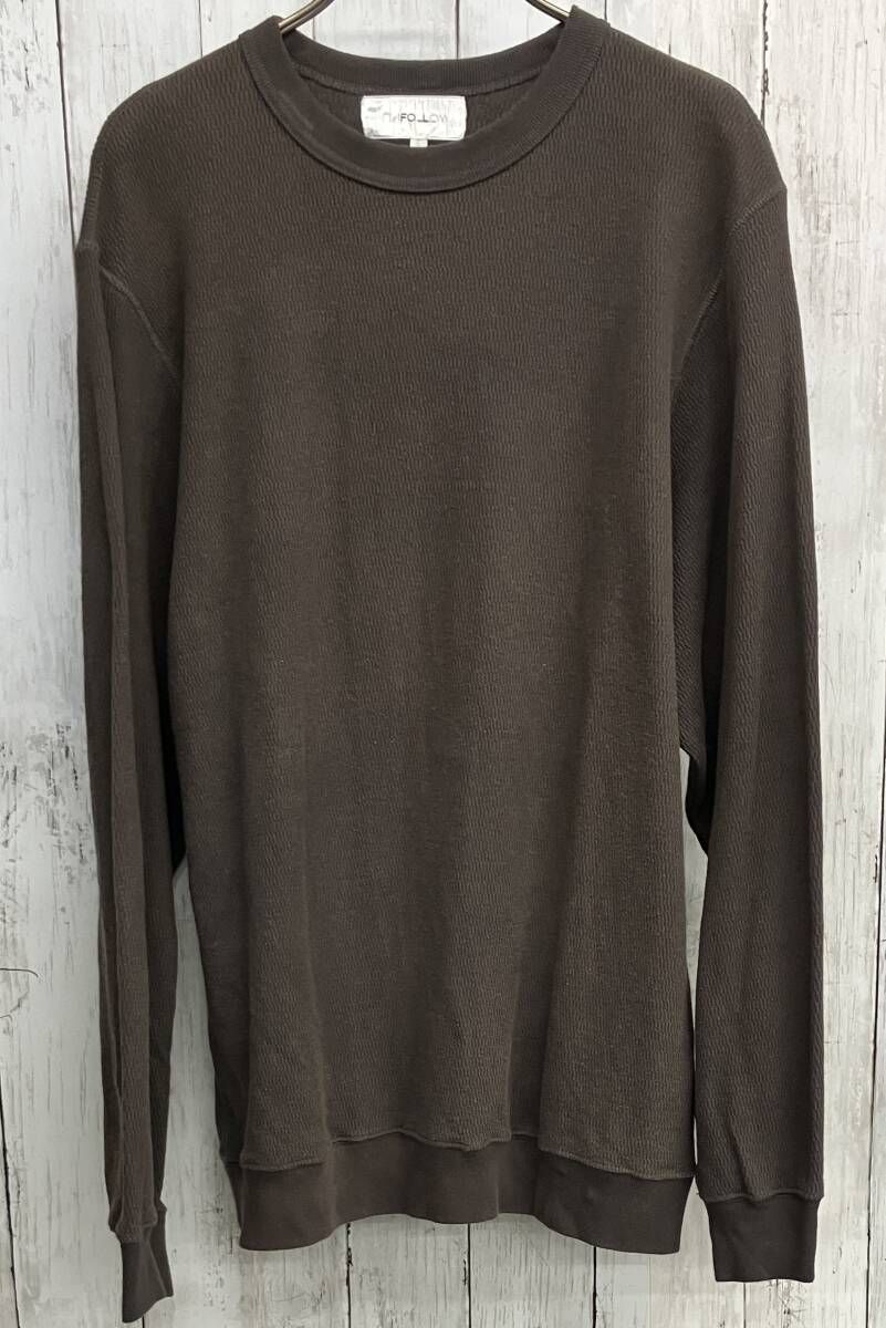 FOLL antique washed thermal crewneck フォル 長袖Tシャツ ミリタリーサーマル ユーズド加工 クルーネック グレー size2