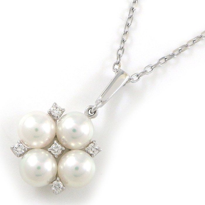 ミキモト MIKIMOTO ネックレス 4ポイント パール 5.5mm珠 ダイヤモンド K18WG 【中古】