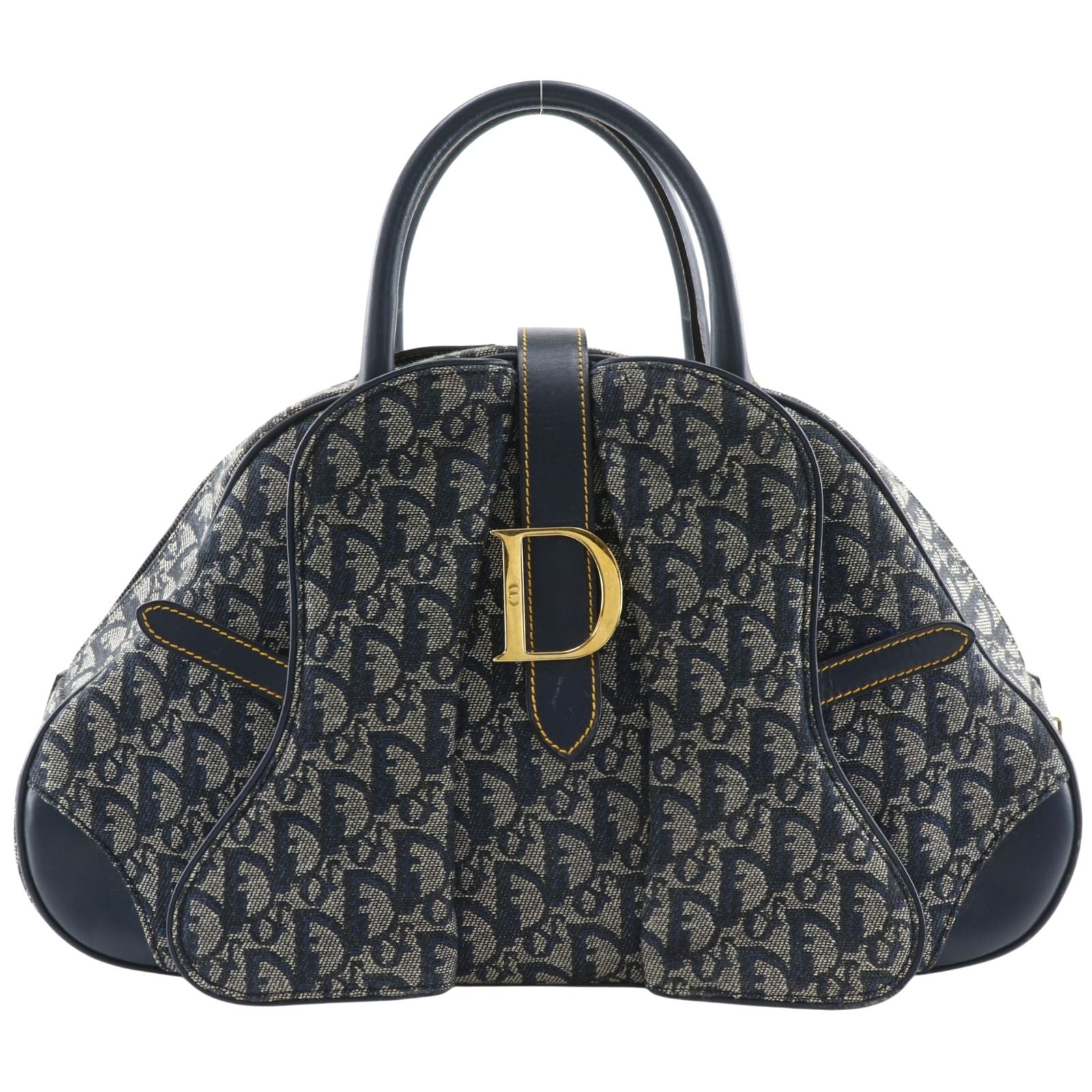 【Dior】クリスチャンディオール ダブルサドル トロッター キャンバス 紺 レディース ハンドバッグ