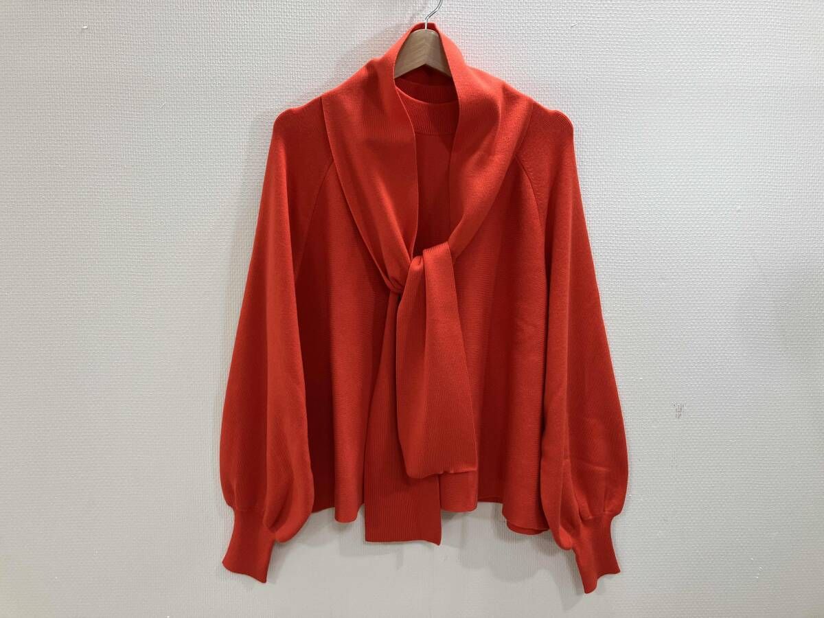 ADORE アドーア マフラー付きプルオーバーハイネックニット ウール混デザインハイネックニット プルオーバーニット オレンジ 38 梅春 秋冬