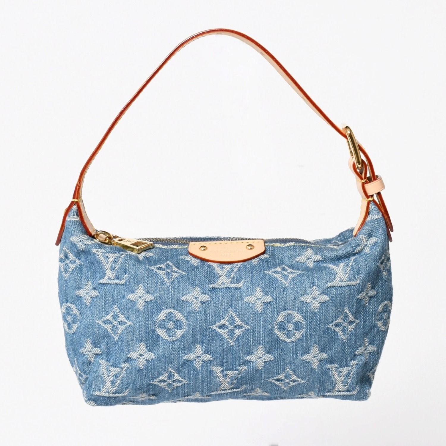 極美品 LOUIS VUITTON ルイヴィトン ポシェット ヒルズ ハンドバッグ M82949 モノグラム デニム インディゴブルー ゴールド金具 中古 4a003826 181,500円