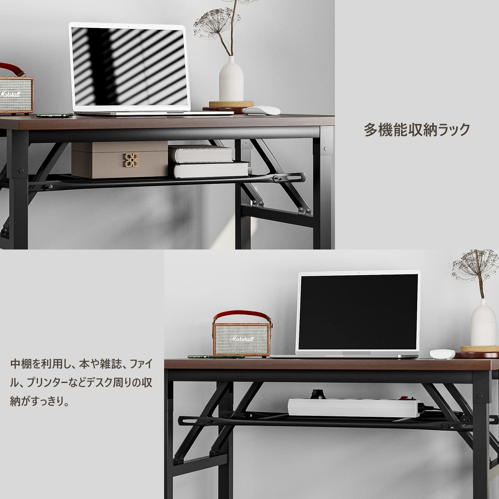 FryLR 折りたたみデスク 大理石柄 組み立て不要 80*60*72CM パソコンデスク ゲーミングデスク ミシン台 折り畳みテーブル 簡易デスク ワーク 在宅勤務 テレワーク 組立簡単 省スペース (定番（USB＆コンセントなし）, クルミ)