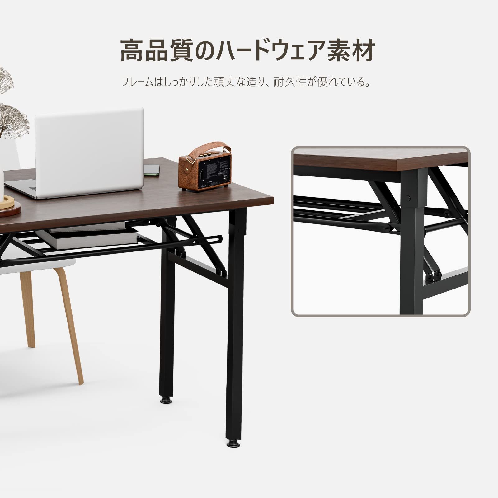 FryLR 折りたたみデスク 大理石柄 組み立て不要 80*60*72CM パソコンデスク ゲーミングデスク ミシン台 折り畳みテーブル 簡易デスク ワーク 在宅勤務 テレワーク 組立簡単 省スペース (定番（USB＆コンセントなし）, クルミ)