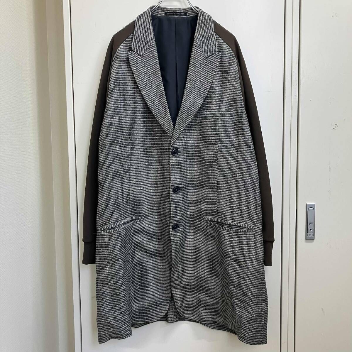 98SS YOHJI YAMAMOTO POUR HOMME 袖ジャージ切替 リネンコート グレー