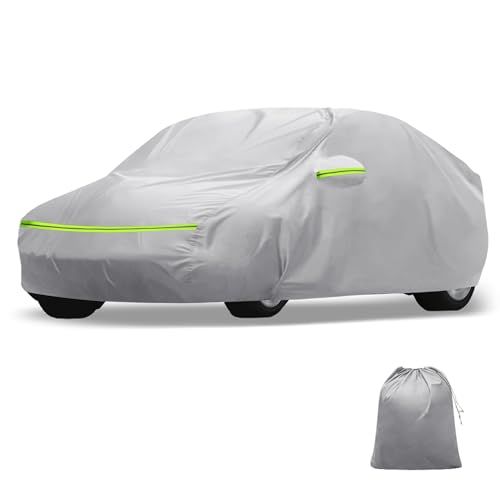 X AUTOHAUX 【セダン用 3L】車ボディカバー 自動車カバー 新型100%防水生地&5層構造 軽量・女性でも楽々 裏起毛 塗装面保護 運転席ジッパー付き/ドア開閉可能/忘れ物をしても安心 耐強風 防風ロープ/収納袋付き 日焼け/梅雨対策 車中泊 仮as
