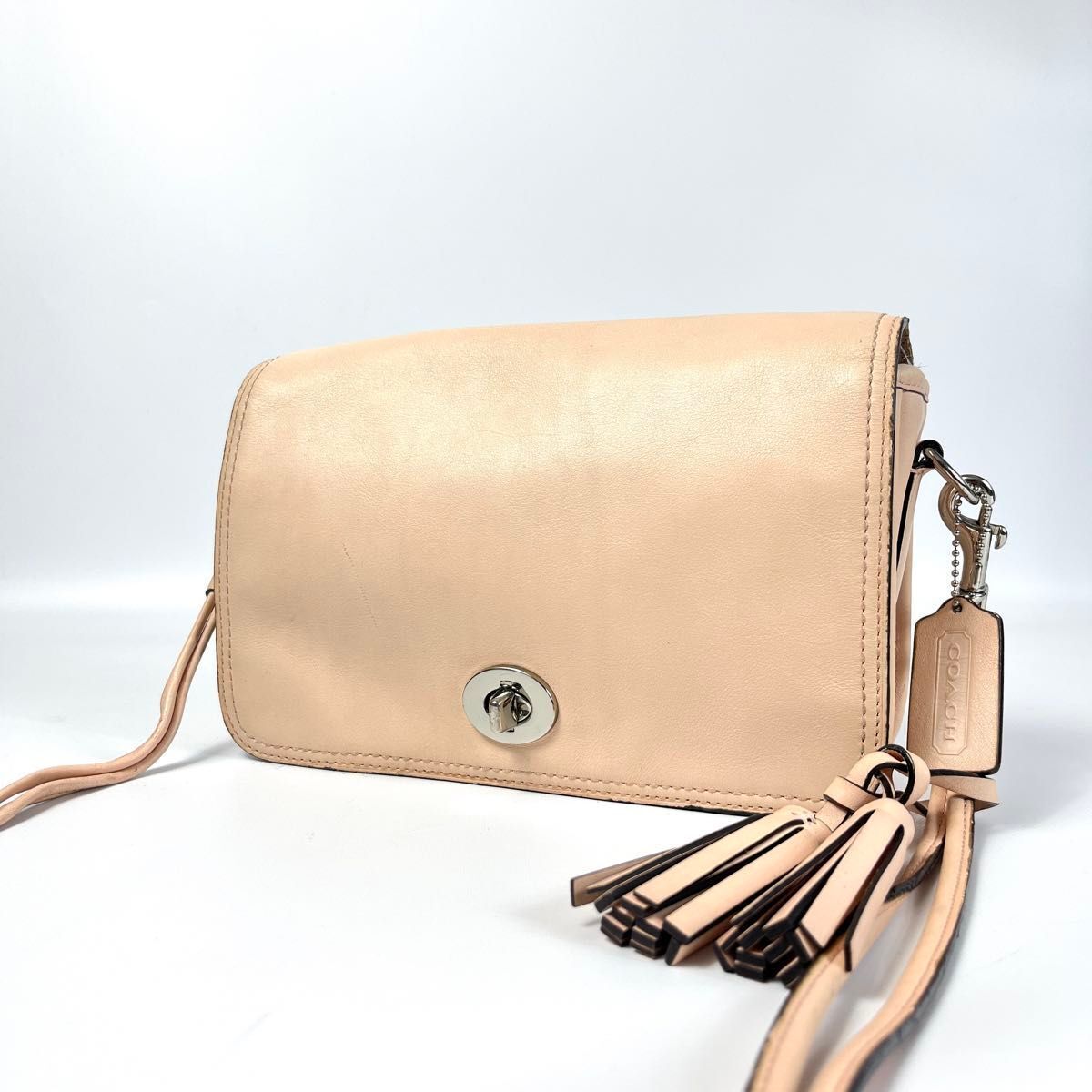 良品 COACH コーチ レガシー レザー ペニー ショルダーバッグ タッセル ターンロック レザー ピンク