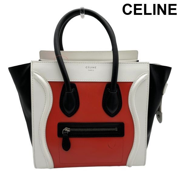 ● セリーヌ CELINE ハンドバッグ 鞄 ラゲージ マイクロショッパー 白 黒 赤 レザー レディース 6V805