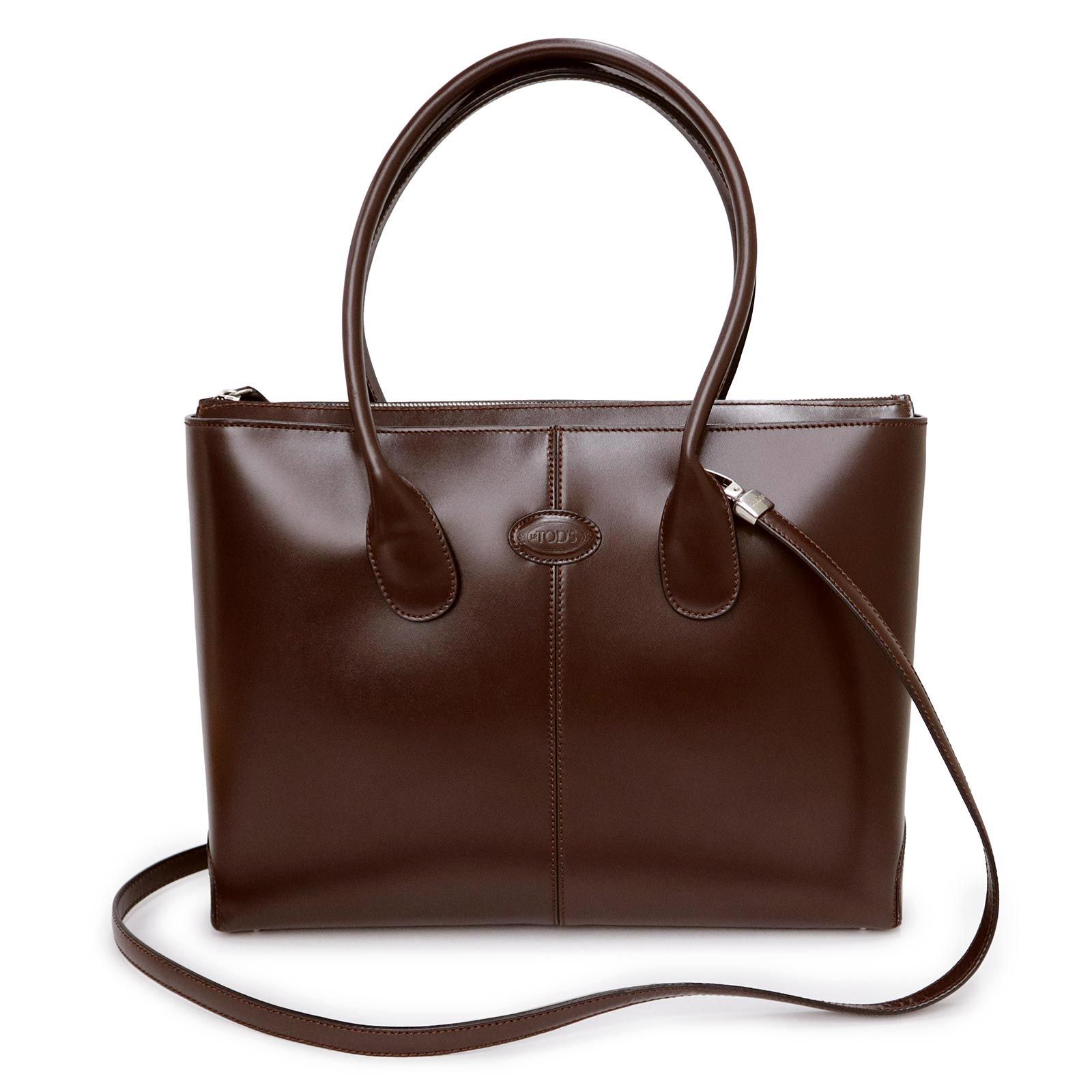 トッズ Dバッグ スムースレザー ブラウン 2Way ショルダー トート ハンドバッグ シルバー金具 TOD’S（未使用　展示品）
