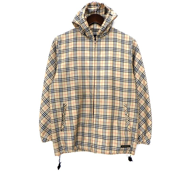 極美品 バーバリーゴルフ ノバチェック フード付ジップアップナイロンパーカー L バーバリー ゴルフ BURBERRY GOLF ノヴァ チェック ジップアップ