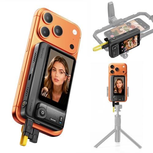 7RYMSスマホ自撮りモニター【4K 60fps リモコン付属】iPhone & Android対応 磁気吸着 外カメラ自撮りミラーリング スピーカー内蔵 Vlog・TikTok・生放送 撮影アクセサリー (Qshot V2 黒)i