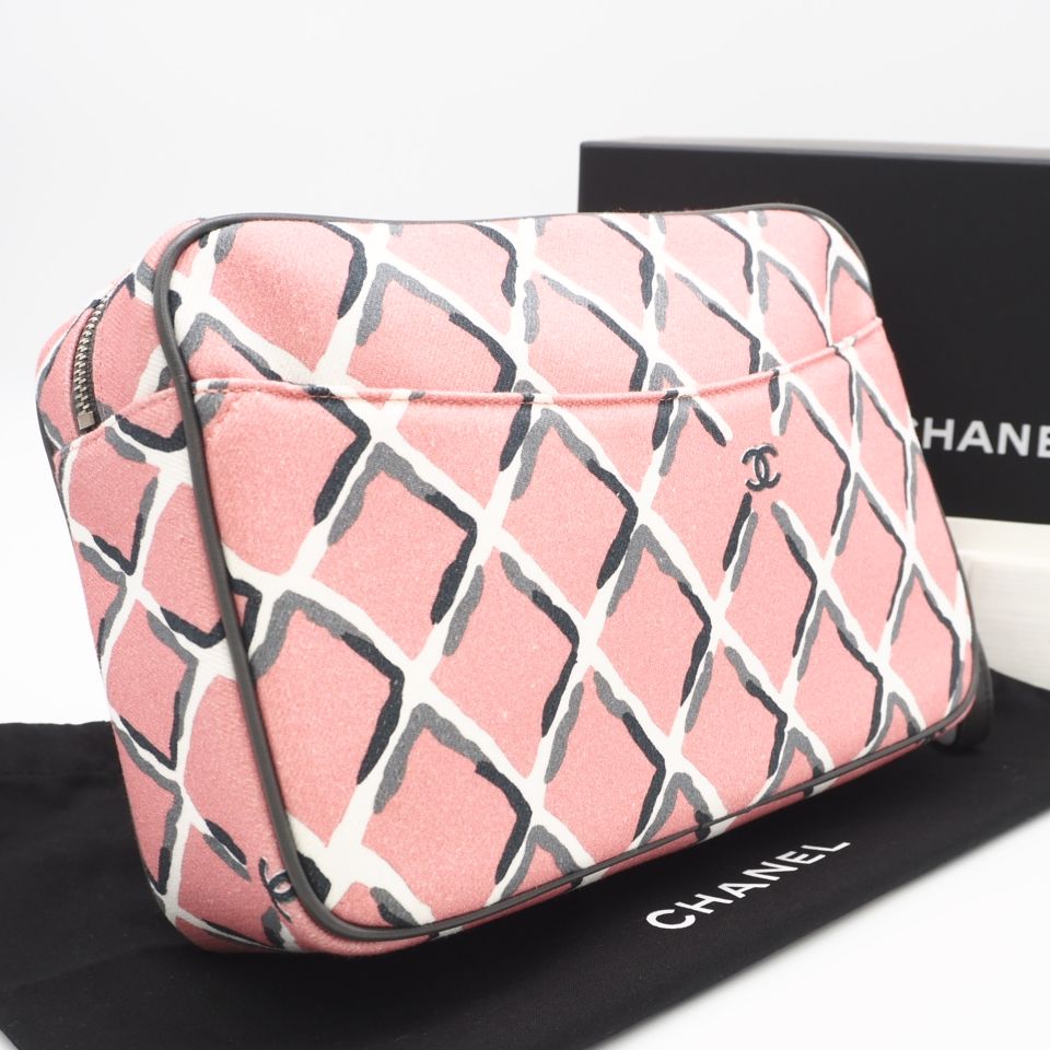 ★3日以内返品可★ 極美品 CHANEL シャネル キャンバス ココビーチ ポーチ A81253 ポーチ ピンク マルチカラー キャンバス レディース