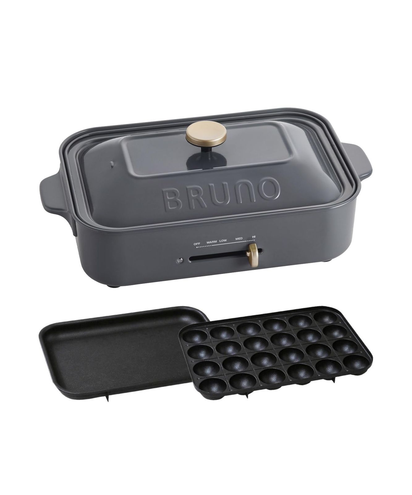 BRUNO ブルーノ コンパクトホットプレート 本体 プレート2種(たこ焼き 平面) チャコール おしゃれ かわいい これ1台 蓋 ふた付き 1200w 温度調節 洗いやすい 1人 2人 3人用 小型 小さいサイズ 少人数用 ひとり暮らしにも BOE021-C