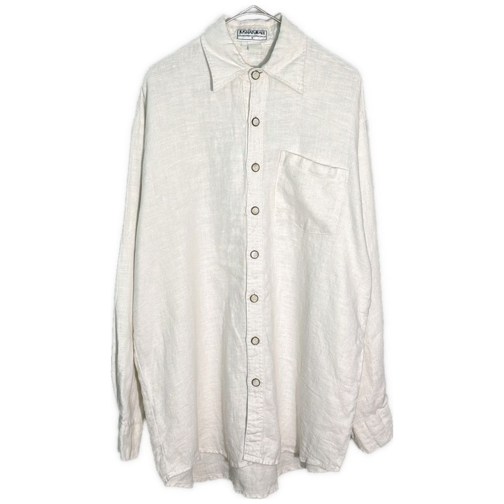 90年代 JUSNATURALE コットンリネンシャツ ホワイト(メンズ XL相当)中古 古着 Y5788