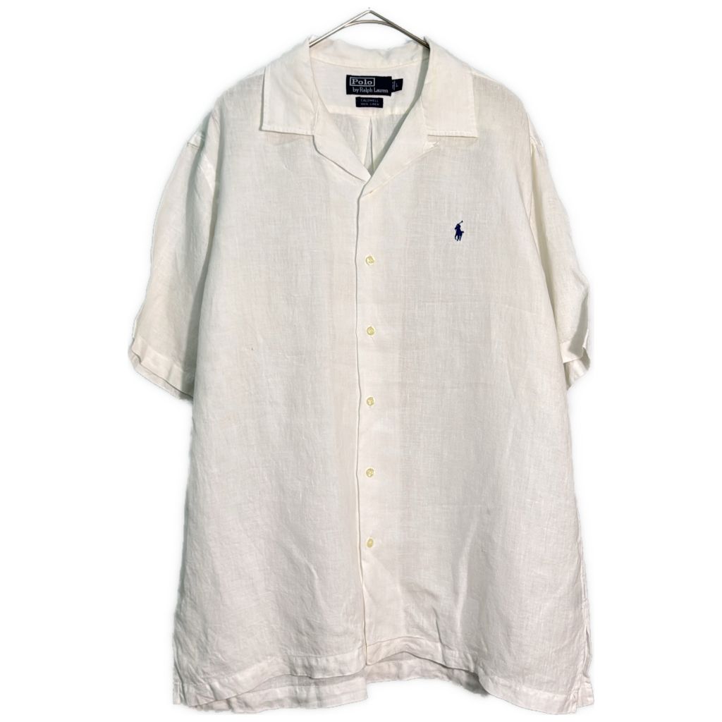 Polo by Ralph Lauren ポロ ラルフローレン CALDWELL オープンカラー リネンシャツ ホワイト(メンズ L)中古 古着 Y5805