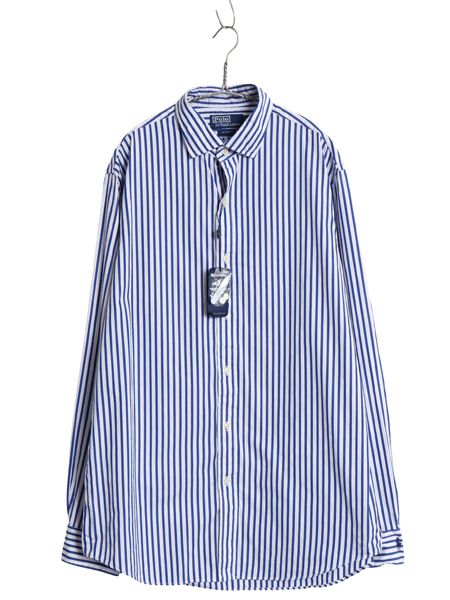 【お得なクーポン配布中!】 デッドストック ポロ ラルフローレン ストライプ 長袖 シャツ メンズ XL / コットン CUSTOM FIT 細身 ワンポイント ツートン 大きいサイズ