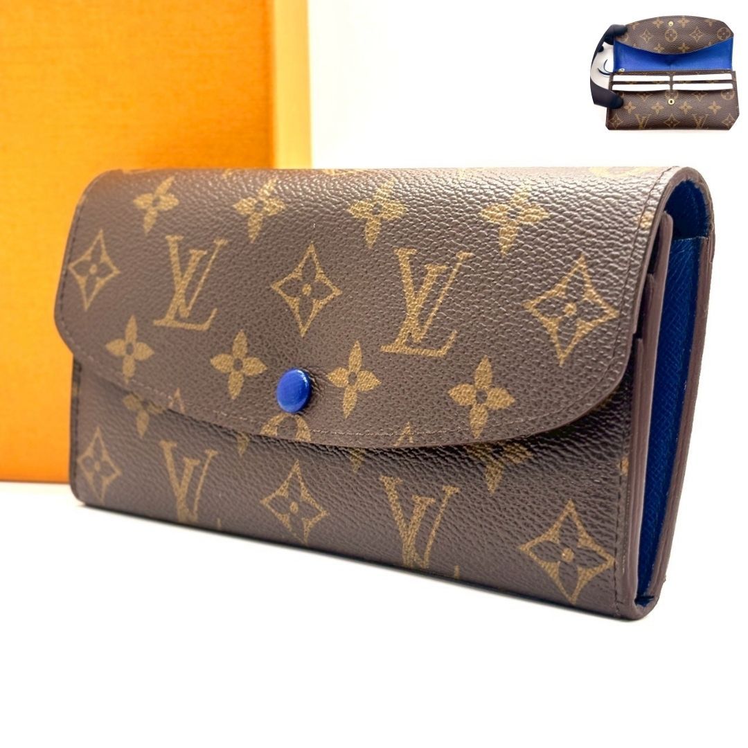 【鮮やかなブルーが印象的】　LOUIS VUITTON　 長財布 ポルトフォイユ エミリー モノグラム バイカラー　ブラウン ブルー
