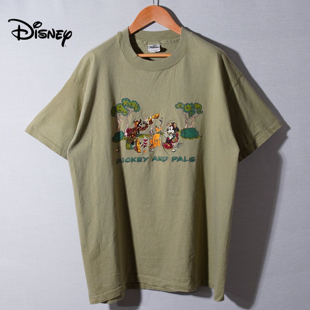 90s USA製 ディズニー Disney Tシャツ XL オリーブ カーキ 刺繍