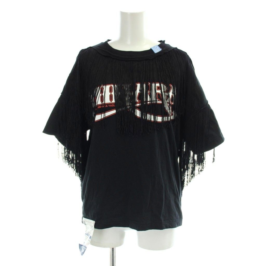 ミハラヤスヒロ MIHARA YASUHIRO フリンジTシャツ 36 黒 ブラック 半袖 クルーネック B04TS601 /AP