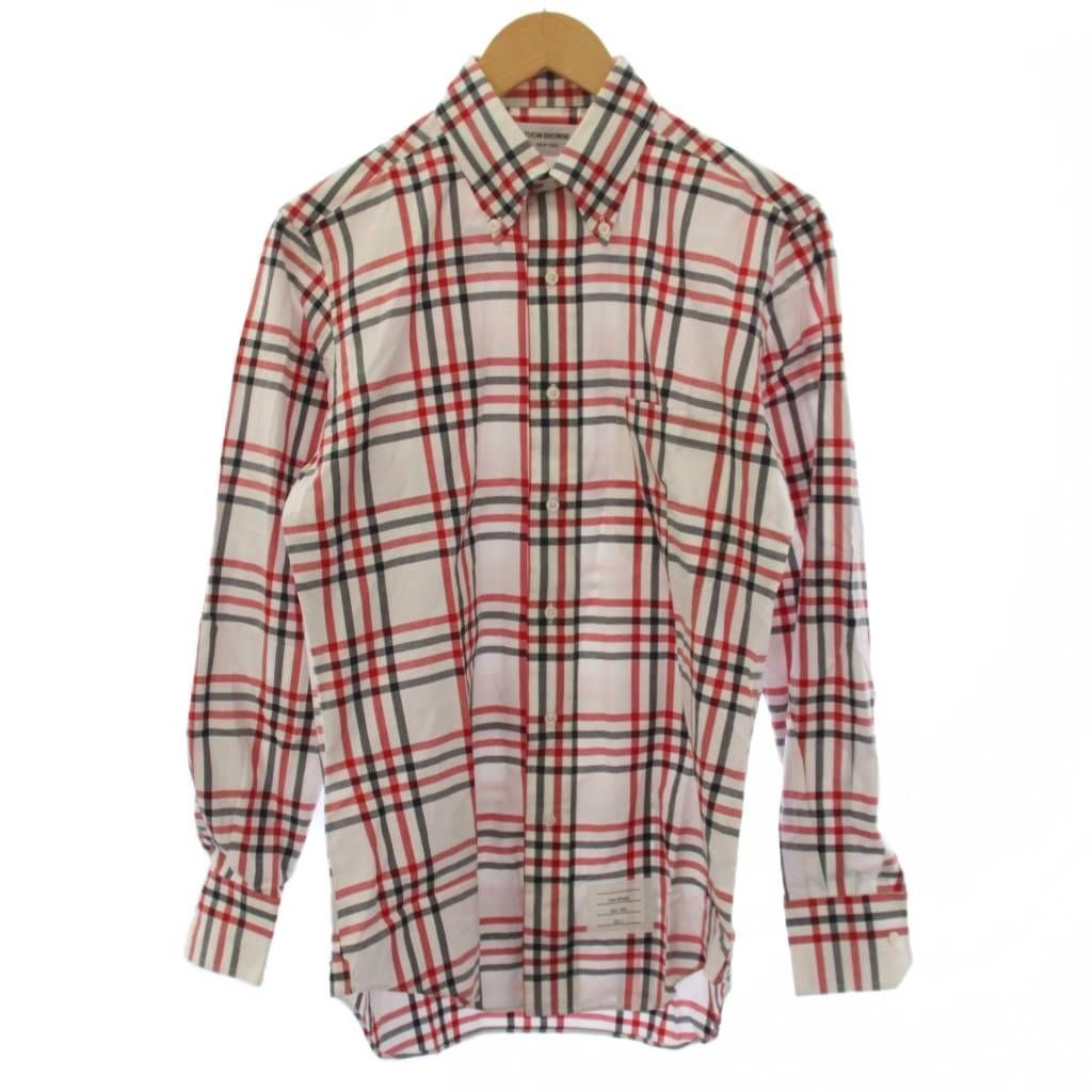 THOM BROWNEトムブラウン赤チェック長袖Yシャツ4 トムブラウン THOM BROWNE シャツ 長袖 ボタンダウン チェック柄 2 赤