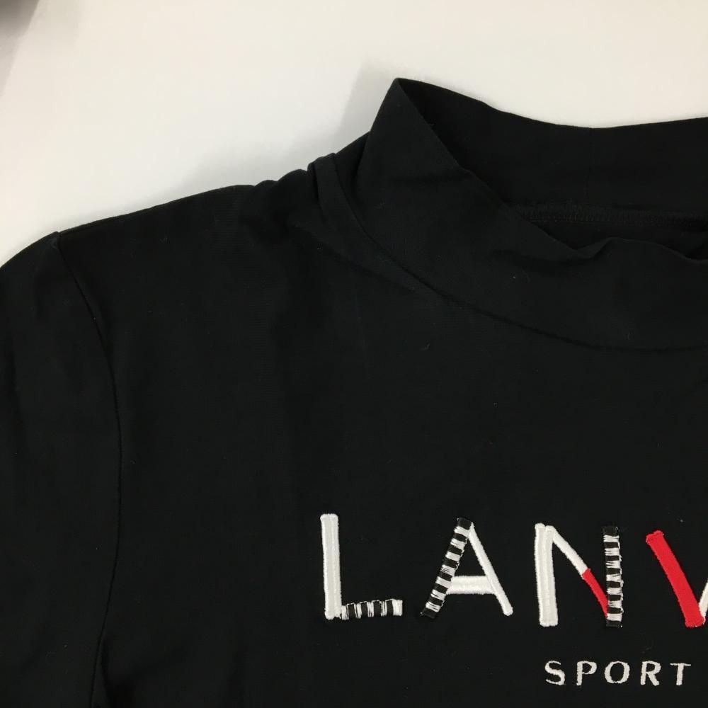ランバンスポール 半袖ハイネックシャツ 黒×白 ロゴ刺しゅう
