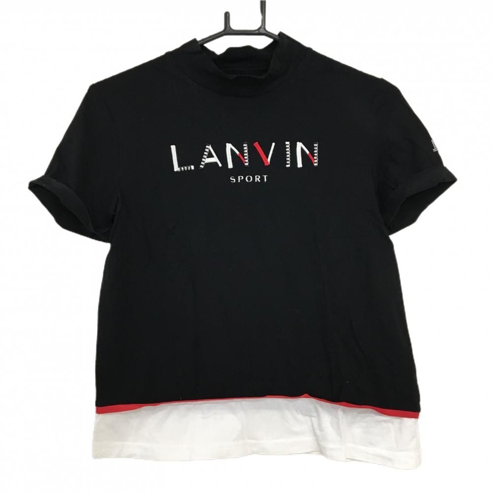 ランバンスポール 半袖ハイネックシャツ 黒×白 ロゴ刺しゅう