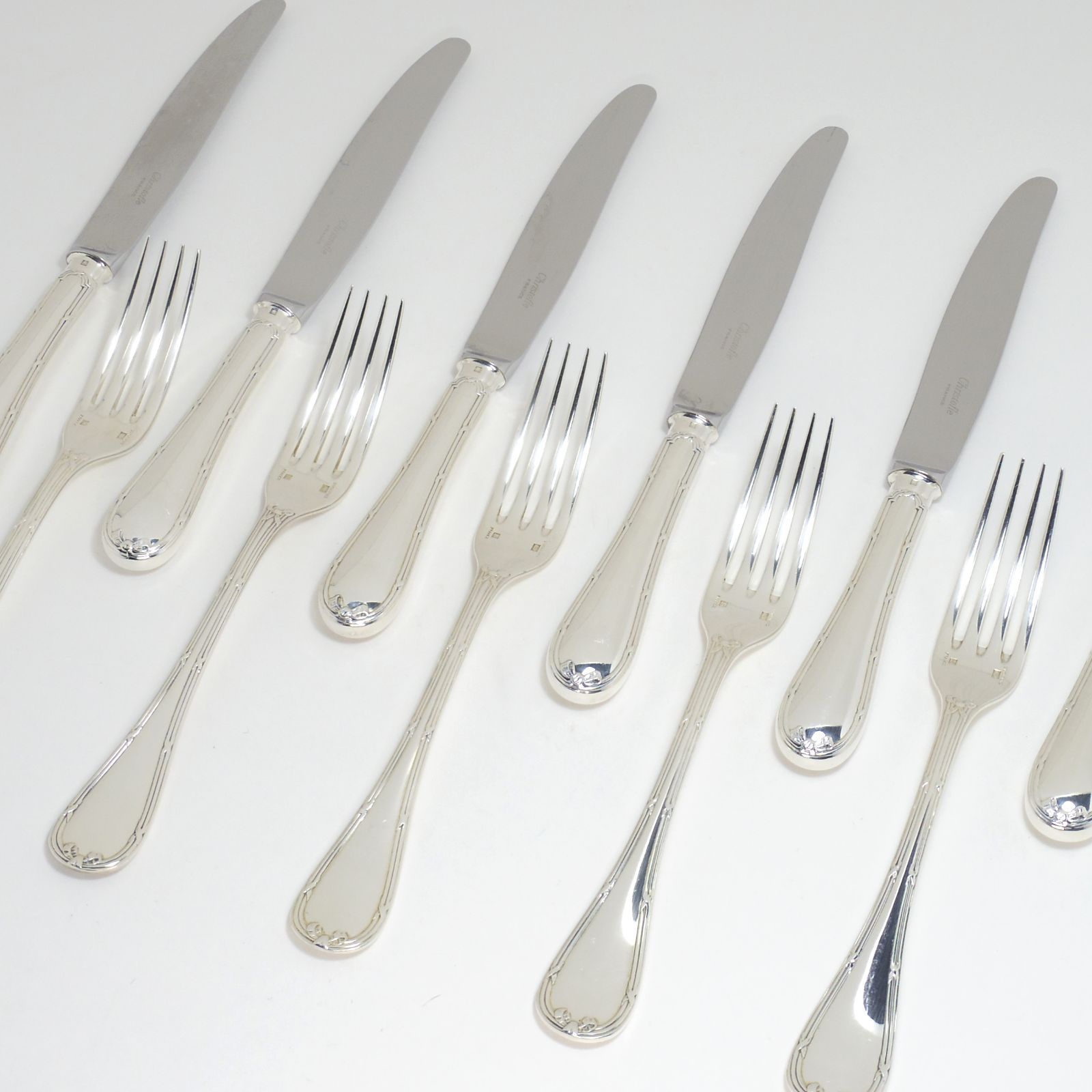 《Christofle クリストフル》　RUBANS リュバン　テーブルナイフ＆フォーク 5客セット　N-29