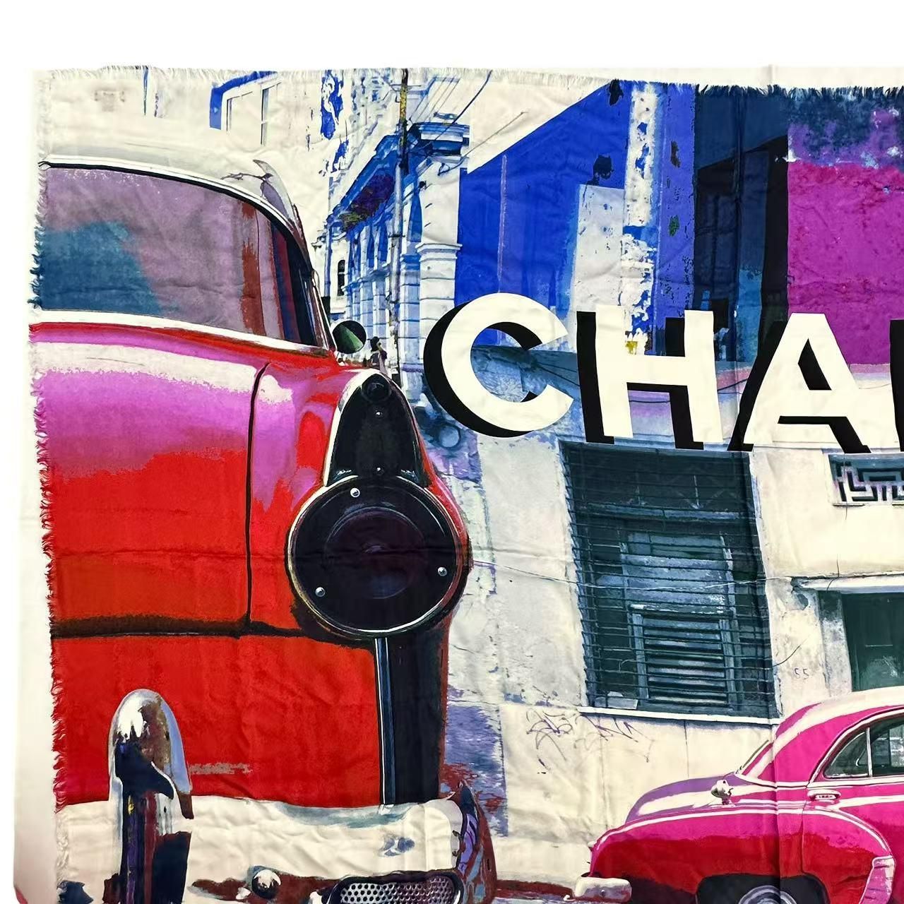 極美品 CHANEL シャネル スカーフ 大判 シルク シャネル ロゴ 車