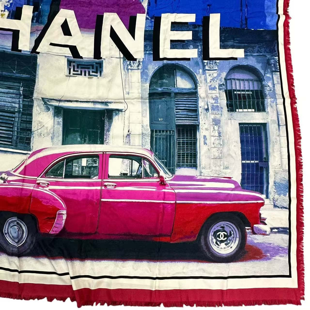 極美品 CHANEL シャネル スカーフ 大判 シルク シャネル ロゴ 車