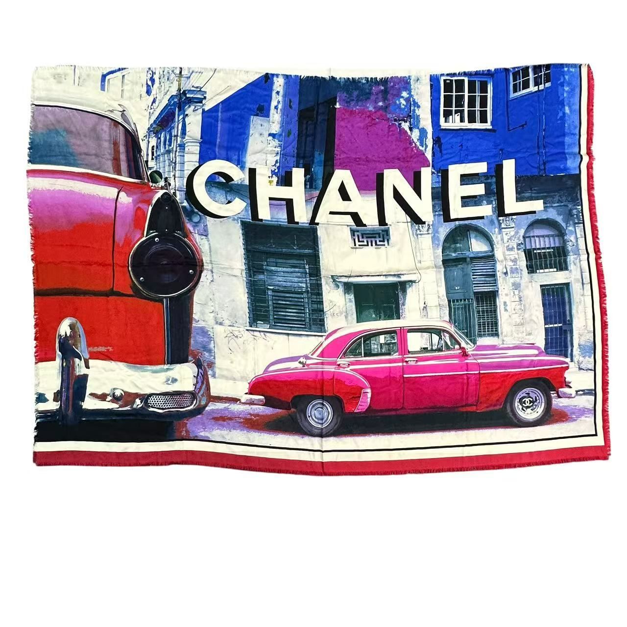 極美品 CHANEL シャネル スカーフ 大判 シルク シャネル ロゴ 車