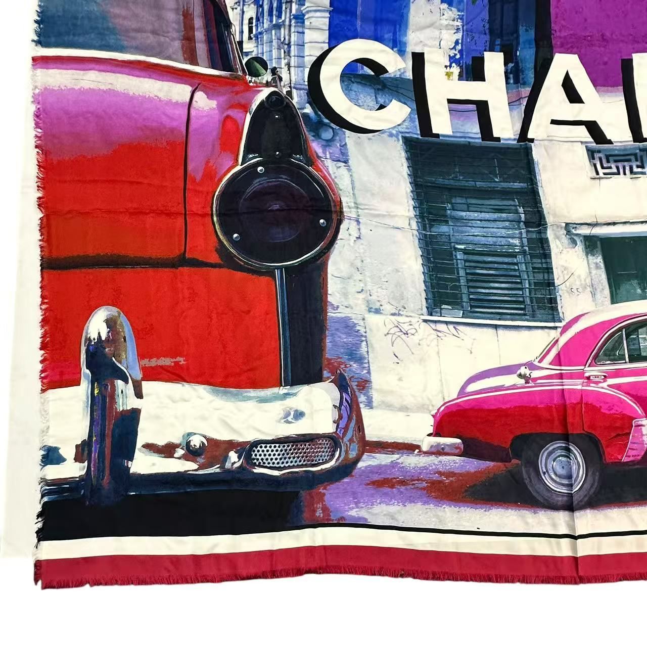 極美品 CHANEL シャネル スカーフ 大判 シルク シャネル ロゴ 車