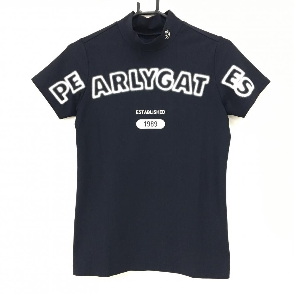 【超美品】パーリーゲイツ 半袖ハイネックシャツ ネイビー ロゴ ストレッチ  レディース 1(M) ゴルフウェア 2025年モデル PEARLY GATES 超美品】パーリーゲイツ 半袖ハイネックシャツ ネイビー ロゴ