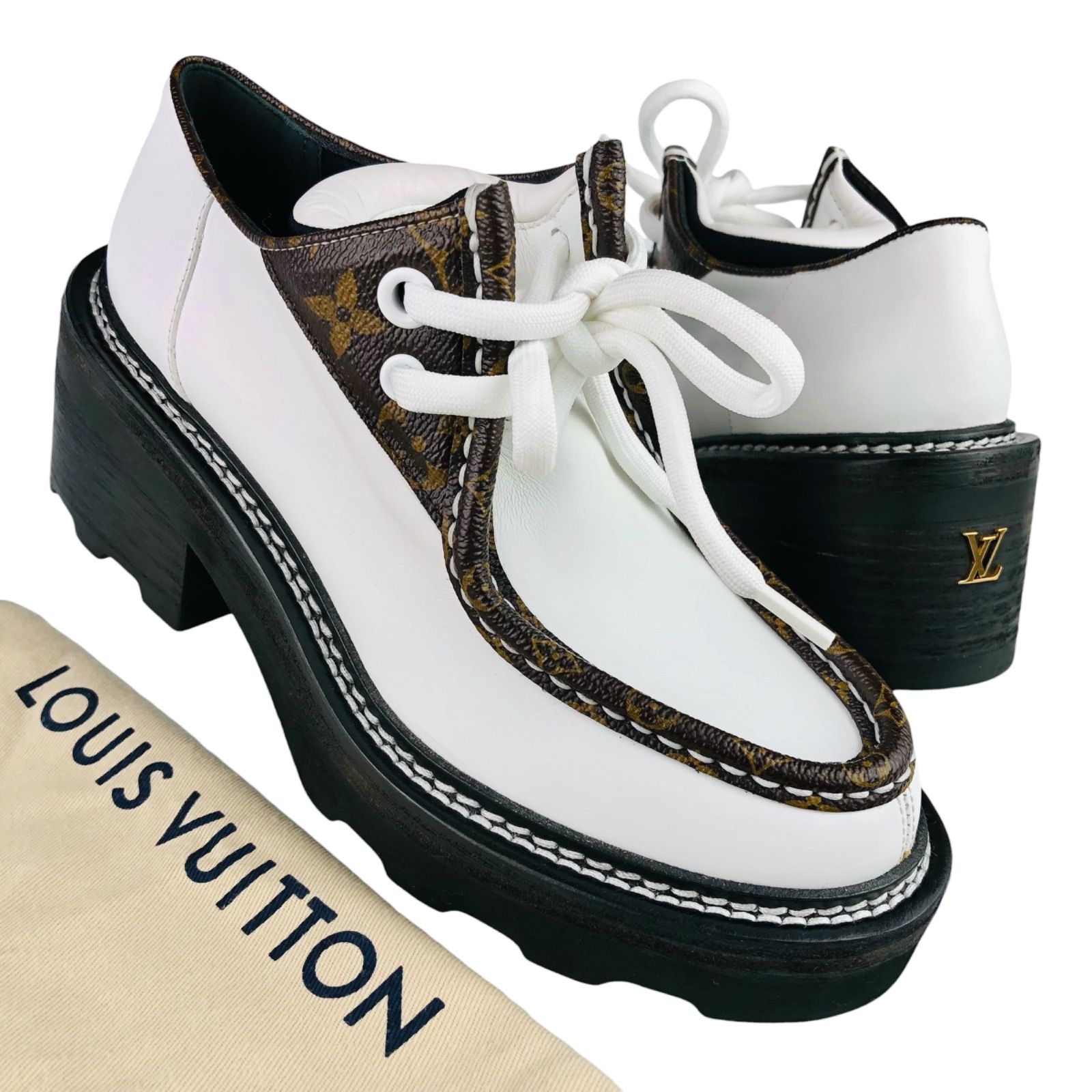 新品未使用★LOUIS VUITTON★ルイヴィトン【LVボブール ライン】レディース レザー切替し モノグラムデザイン メタルLV ローファー (35.5/23㎝相当) ブランドシューズ イタリア製 レディースローファー カジュアル 夏靴