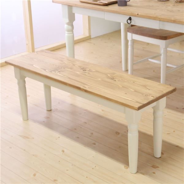 ダイニングベンチ 110×32×42cm 北欧風 ホワイト パイン材 組立品