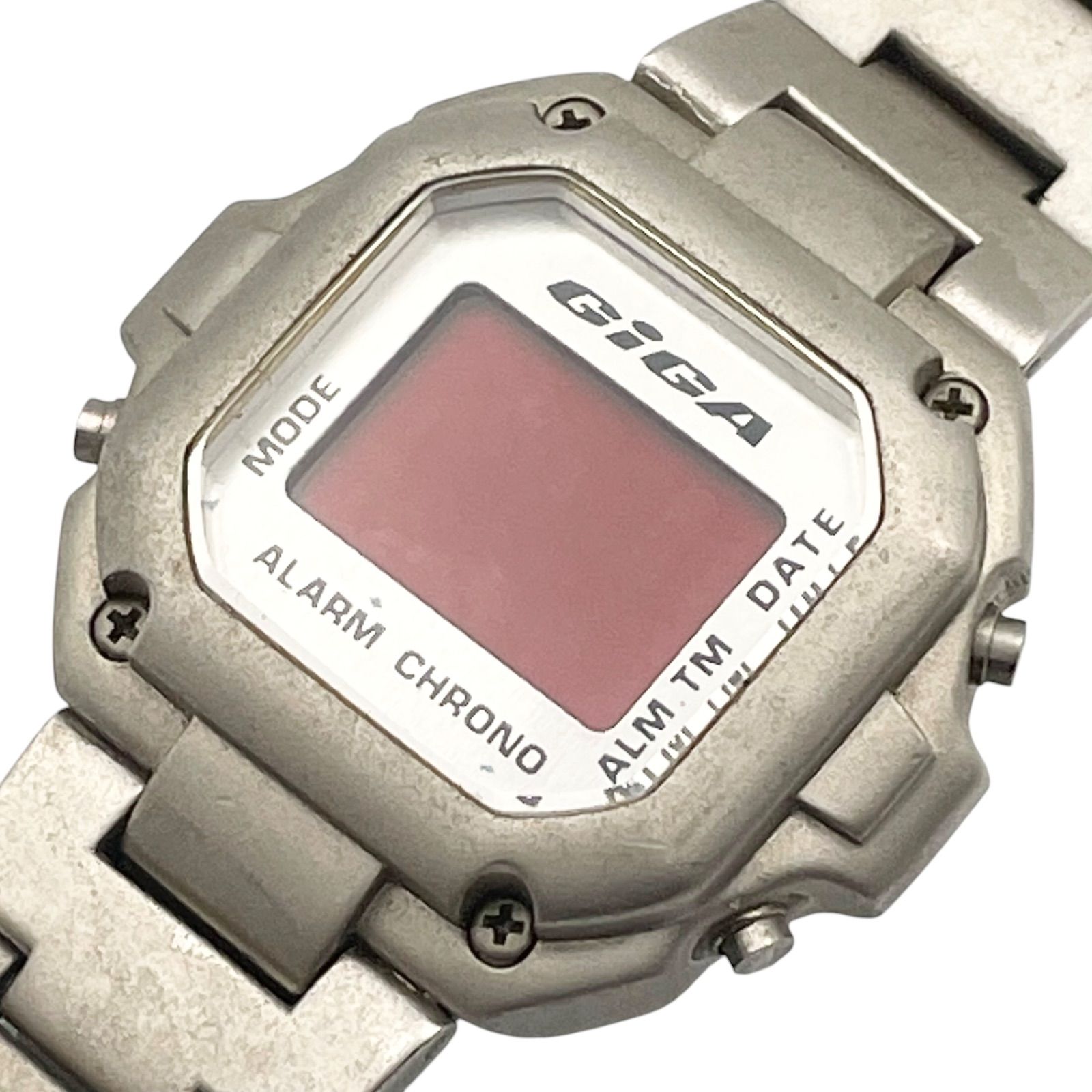 Fudo GiGA Giga Watch Digital Red LCD Metal Band Y2K Retro Silver Quartz QZ Square [n60]