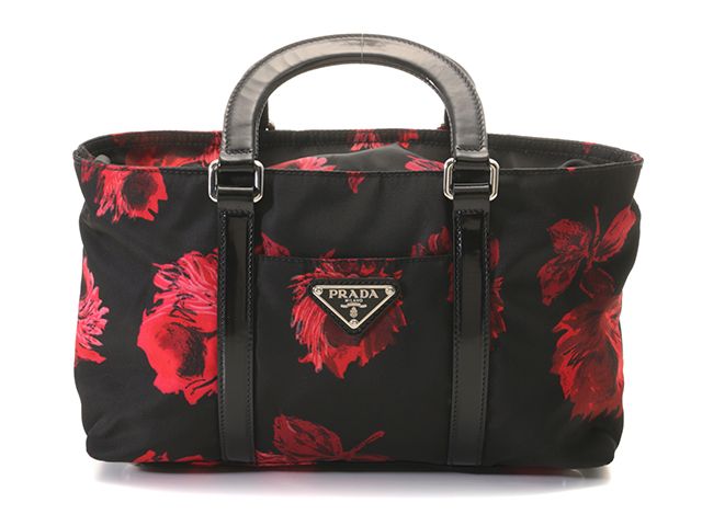 PRADA プラダ ローズ柄 2wayバッグ BN1052 ショルダーバッグ ナイロン/パテントレザー ブラック/レッド レディース【中古】472