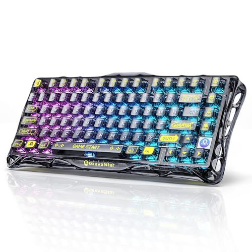 GravaStar K1 Lite ゲーミングキーボード 半透キーボード 無線 75%レイアウト テンキーレス ホットスワップ対応 ガスケット搭載 Bluetooth 5.0/2.4G/有線接続 透明キーキャップ RGBバックライト US配列 メカニカルキーボ