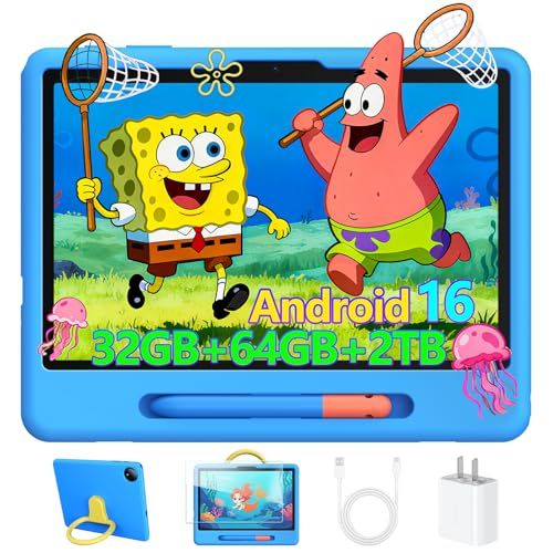 P10 Kid 10.1インチ 子供用タブレット Android16 90Hz IPS液晶 7000mAh大容量バッテリー 32GB RAM+64GB ROM+2TB TF拡張 WiFiモデル 防藍光フィルム付属 シリコンケース+タッチペン付き キッズ向け学習