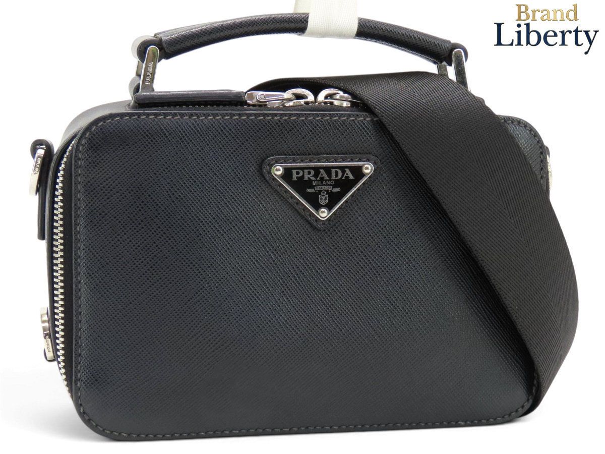 【美品】プラダ PRADA サフィアーノ トラベル 2WAY ポーチ ポシェット ハンドバッグ 斜め掛けショルダーバッグ NERO ブラック レザー 2VH070