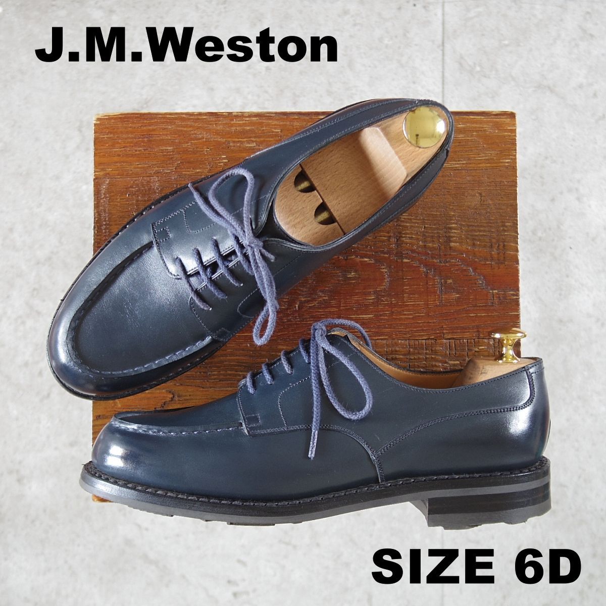 美品★J.M.ウエストン 6D【定価￥187,000-★ゴルフ/GOLF】641/31ラスト/Uチップ/ボックスカーフ/紺/メンズ/Weston/ウェストン★p113