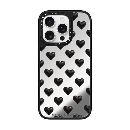 CASETiFY ミラー MagSafe対応 iPhone 16 Proケース [反射性 / 1.5mからの落下試験をクリア (MIL規格1倍相当) / ワイヤレス充電およびMagsafe対応] - black hearts - クリア ブラックi